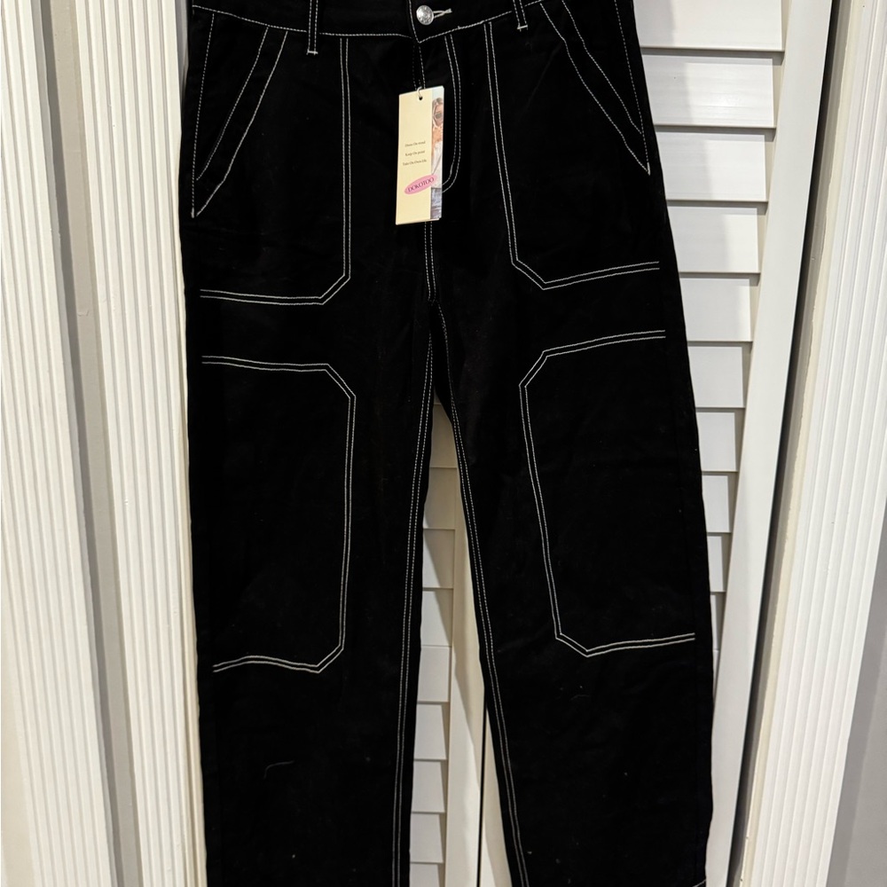 Women’s trendy Black Pants with Contrast Stitching